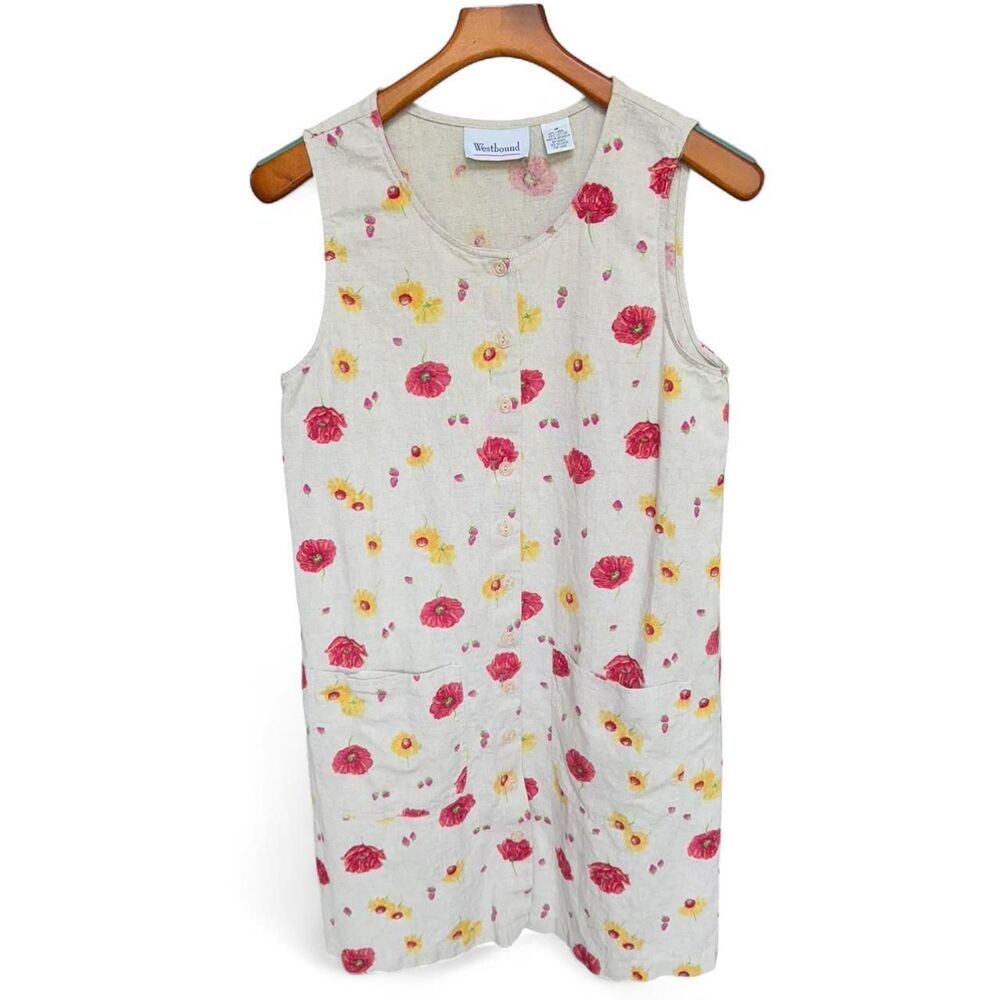 Vintage Westbound Linen Cotton Poppy Shift Dress size M